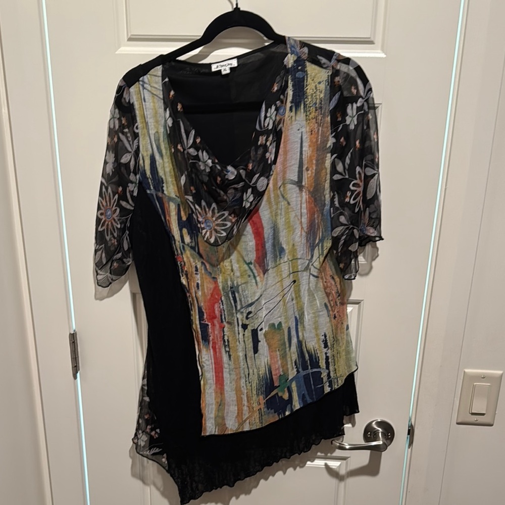 Paris Black Sheer Top XL Abstract